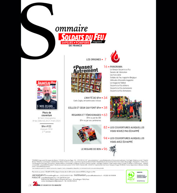 soldats du feu magazine 122, sommaire, sécurité civile, pompiers, sapeurs-pompiers, 20 ans