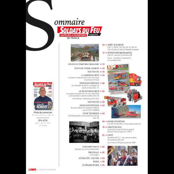 soldats du feu magazine numéro 126, Thierry Robert, SFm sommaire